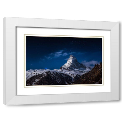 Full Moon At Matterhorn White Modern Wood Framed Art Print with Double Matting by Gonzalez Vera, Jesus