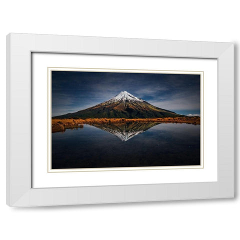 Mount Taranaki - A Starry Night White Modern Wood Framed Art Print with Double Matting by Zhang, Yan
