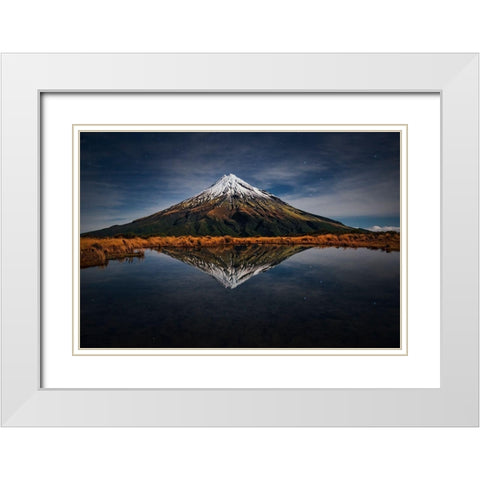 Mount Taranaki - A Starry Night White Modern Wood Framed Art Print with Double Matting by Zhang, Yan