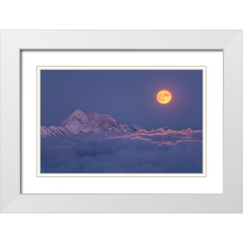 Super Moon Rises White Modern Wood Framed Art Print with Double Matting by Krivec, Ales