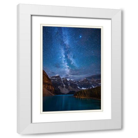 Moraine Lake Under The Night Sky White Modern Wood Framed Art Print with Double Matting by Zheng, Michael