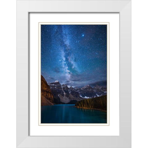 Moraine Lake Under The Night Sky White Modern Wood Framed Art Print with Double Matting by Zheng, Michael