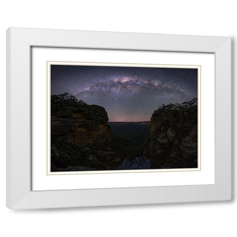 Night Sky Over Blue Mountains White Modern Wood Framed Art Print with Double Matting by Zhang, Yan
