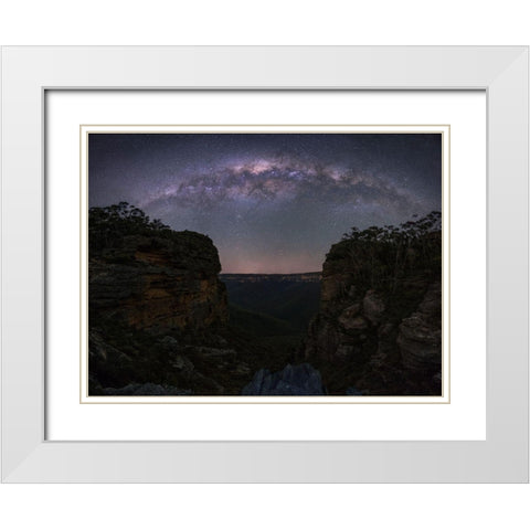 Night Sky Over Blue Mountains White Modern Wood Framed Art Print with Double Matting by Zhang, Yan