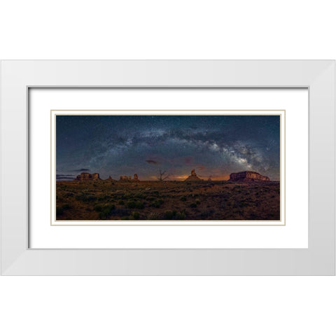 Milky Way Over The Monument Valley White Modern Wood Framed Art Print with Double Matting by Zhu, Hua