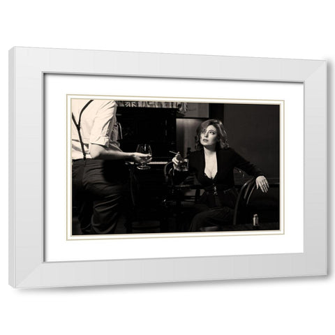 At The Bar White Modern Wood Framed Art Print with Double Matting by Smirnov, Sergei
