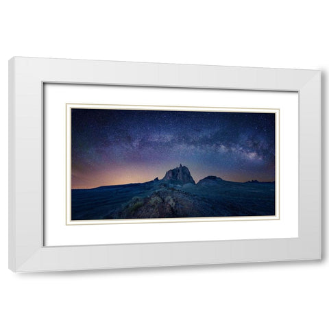 Ship Rock Under The Night Sky White Modern Wood Framed Art Print with Double Matting by Zheng, Michael
