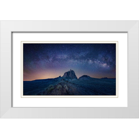 Ship Rock Under The Night Sky White Modern Wood Framed Art Print with Double Matting by Zheng, Michael