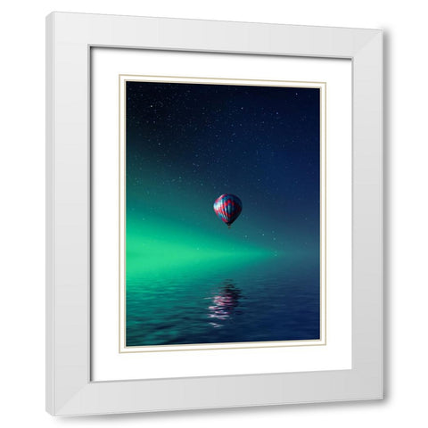 Balloon On Lake Batllava White Modern Wood Framed Art Print with Double Matting by Hamiti, Bess