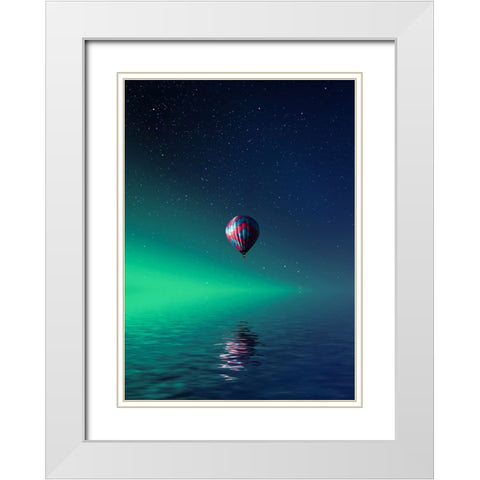 Balloon On Lake Batllava White Modern Wood Framed Art Print with Double Matting by Hamiti, Bess