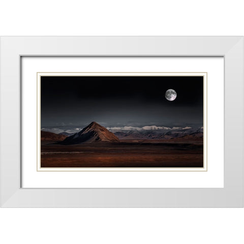 Moon Night White Modern Wood Framed Art Print with Double Matting by Selions