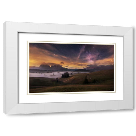 Alpe Di Siusi At Night White Modern Wood Framed Art Print with Double Matting by Krivec, Ales