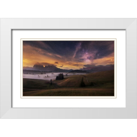 Alpe Di Siusi At Night White Modern Wood Framed Art Print with Double Matting by Krivec, Ales