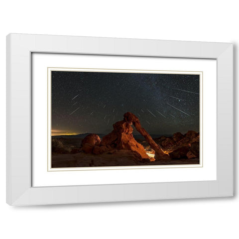 Geminid Meteor Shower Above The Elephant Rock White Modern Wood Framed Art Print with Double Matting by Zhu, Hua