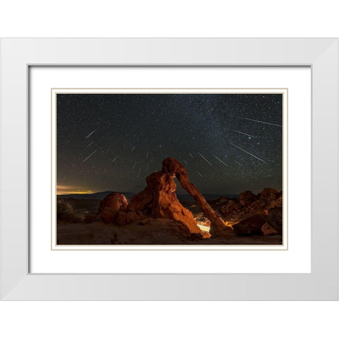 Geminid Meteor Shower Above The Elephant Rock White Modern Wood Framed Art Print with Double Matting by Zhu, Hua