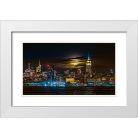 Super Blue Moon 2018-New York City White Modern Wood Framed Art Print with Double Matting by Zhu, Hua