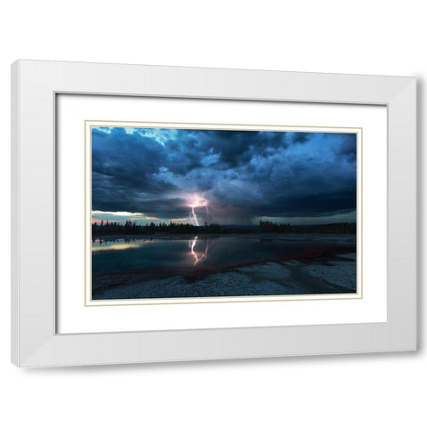 Lightning Above Turquoise Pool White Modern Wood Framed Art Print with Double Matting by Fu, Annie
