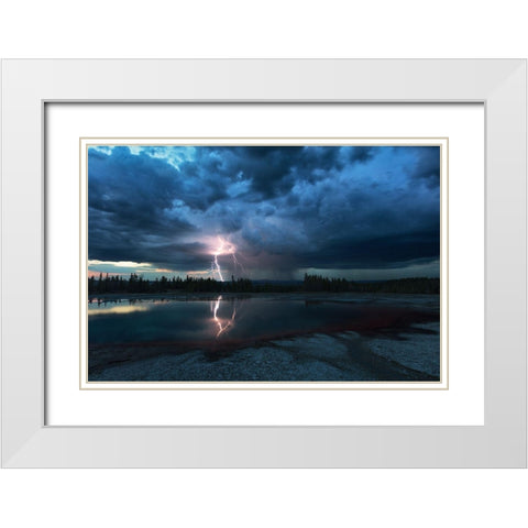 Lightning Above Turquoise Pool White Modern Wood Framed Art Print with Double Matting by Fu, Annie