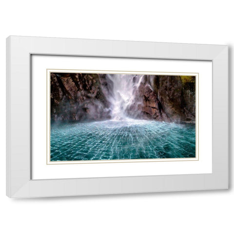 Stirling Falls Along Milford Sound White Modern Wood Framed Art Print with Double Matting by Hua