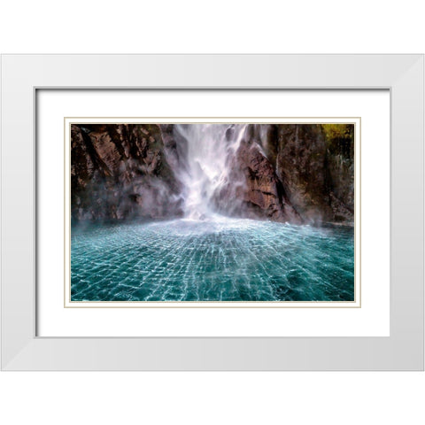 Stirling Falls Along Milford Sound White Modern Wood Framed Art Print with Double Matting by Hua