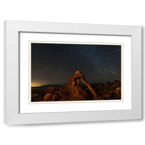 Geminid Meteor Shower Above The Elephant Rock White Modern Wood Framed Art Print with Double Matting by Zhu, Hua
