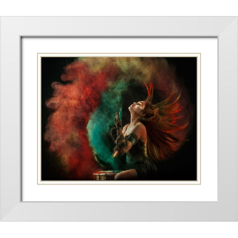 Fire Dance White Modern Wood Framed Art Print with Double Matting by Kisworo, Sebastian