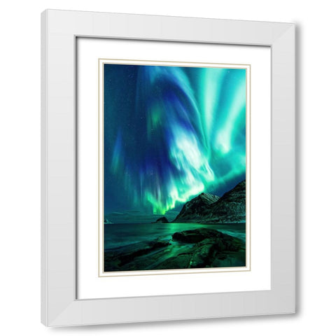 Haukland Beach White Modern Wood Framed Art Print with Double Matting by Fleckenstein, Martin