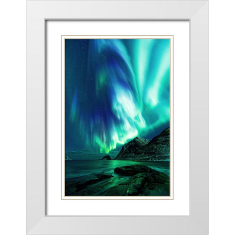 Haukland Beach White Modern Wood Framed Art Print with Double Matting by Fleckenstein, Martin