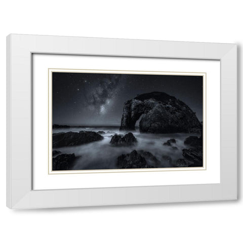The Horse At Night White Modern Wood Framed Art Print with Double Matting by Zhu, Jingshu