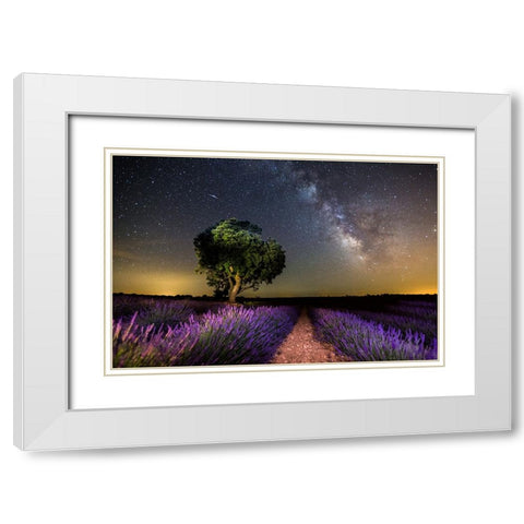 Night Landscape Of Brihuega,Spain. White Modern Wood Framed Art Print with Double Matting by Nunez, Adrian