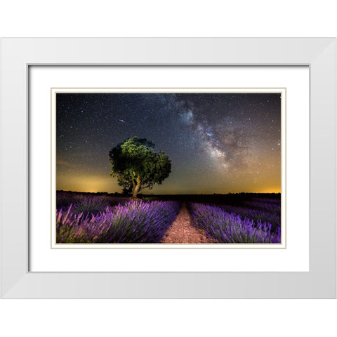 Night Landscape Of Brihuega,Spain. White Modern Wood Framed Art Print with Double Matting by Nunez, Adrian