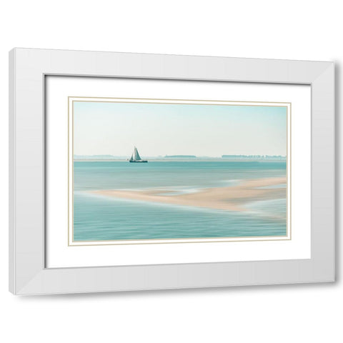 Passing A Sandbank White Modern Wood Framed Art Print with Double Matting by De Laat, Bernardine