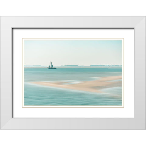 Passing A Sandbank White Modern Wood Framed Art Print with Double Matting by De Laat, Bernardine