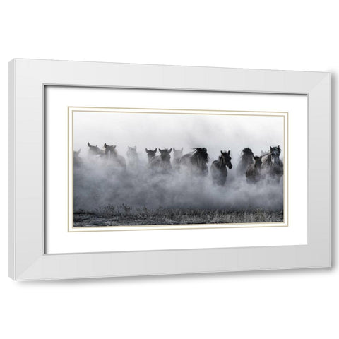 Mustangs White Modern Wood Framed Art Print with Double Matting by Pancareken, Yavuz
