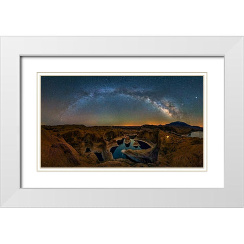 Milky Way Over Reflection Canyon White Modern Wood Framed Art Print with Double Matting by Zhu, Hua