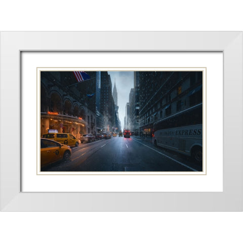 Good Morning Ny White Modern Wood Framed Art Print with Double Matting by De La, Javier