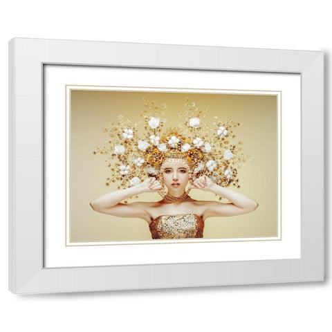 Golden Fairy White Modern Wood Framed Art Print with Double Matting by Smirnov, Sergei