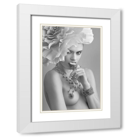 Flower White Modern Wood Framed Art Print with Double Matting by Valevicius, Aurimas