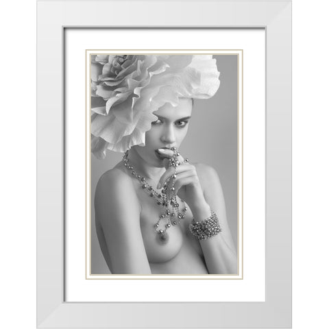 Flower White Modern Wood Framed Art Print with Double Matting by Valevicius, Aurimas