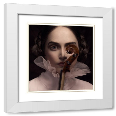 The Dark Violinist White Modern Wood Framed Art Print with Double Matting by Naderi, Peyman