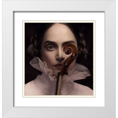The Dark Violinist White Modern Wood Framed Art Print with Double Matting by Naderi, Peyman