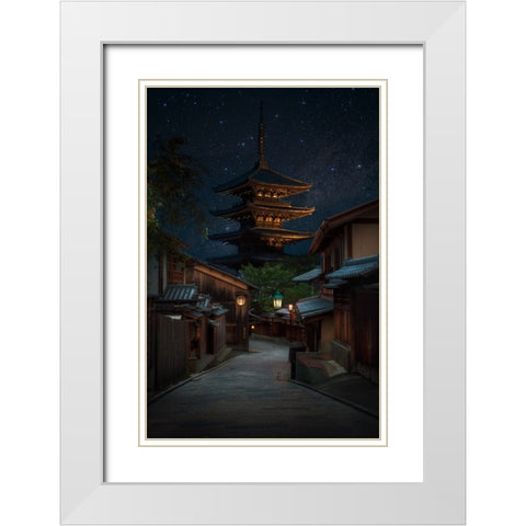 Kyoto Night White Modern Wood Framed Art Print with Double Matting by Vandewalle, Richard
