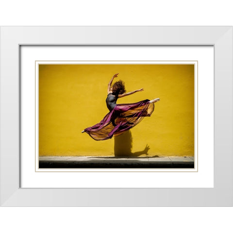 Ballet Dancer Jumping White Modern Wood Framed Art Print with Double Matting by Gil Raga, Joan