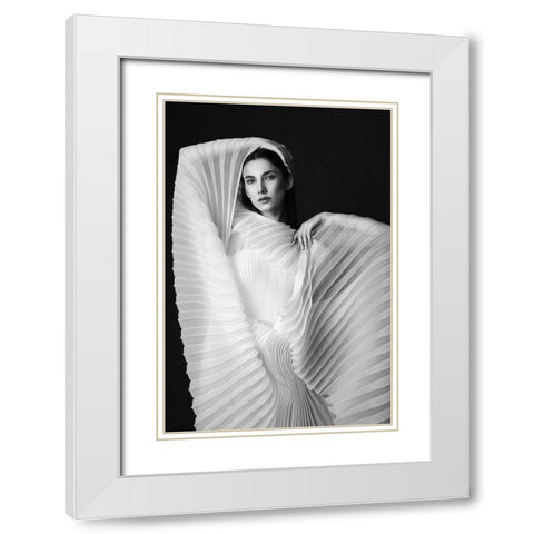 Agnes White Modern Wood Framed Art Print with Double Matting by Naderi, Peyman