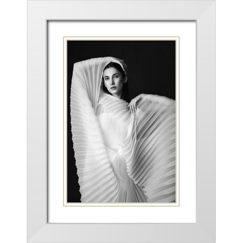 Agnes White Modern Wood Framed Art Print with Double Matting by Naderi, Peyman