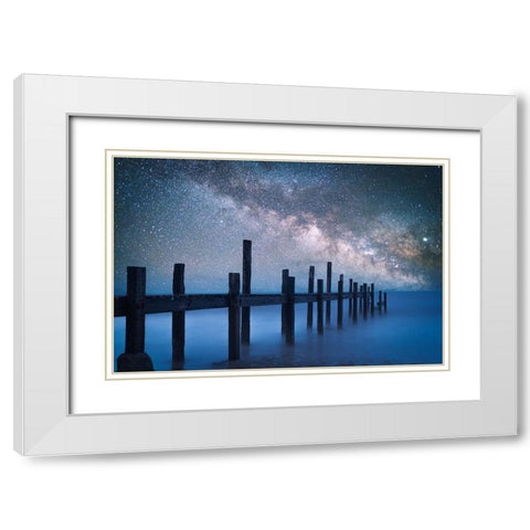 A Starry Night White Modern Wood Framed Art Print with Double Matting by Z, Bingo
