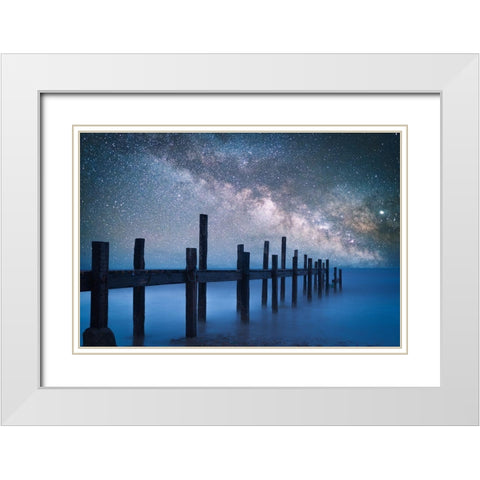 A Starry Night White Modern Wood Framed Art Print with Double Matting by Z, Bingo