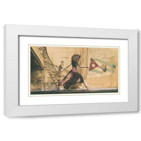Walking In Havana White Modern Wood Framed Art Print with Double Matting by Gil Raga, Joan