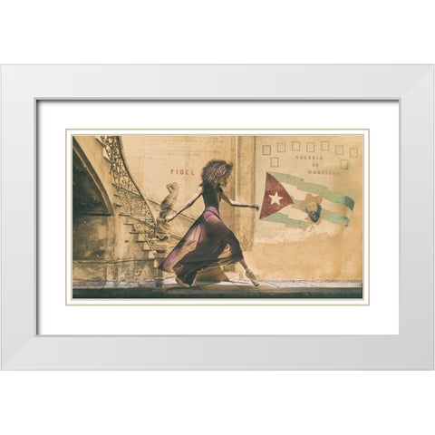 Walking In Havana White Modern Wood Framed Art Print with Double Matting by Gil Raga, Joan