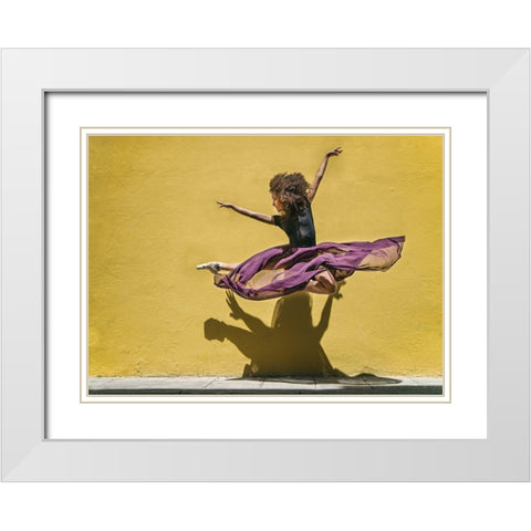 Brenda Jumping White Modern Wood Framed Art Print with Double Matting by Gil Raga, Joan